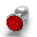 Ouch! Round Gem Butt Plug Small Silver/Ruby Red OU793