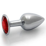 Ouch! Round Gem Butt Plug Small Silver/Ruby Red OU793
