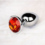 Ouch! Round Gem Butt Plug Small Silver/Ruby Red OU793