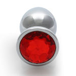 OUCH! ROUND GEM BUTT PLUG  MED SILVERRUBY RED OU794SIL