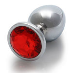OUCH! ROUND GEM BUTT PLUG  MED SILVERRUBY RED OU794SIL