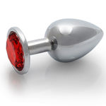 OUCH! ROUND GEM BUTT PLUG  MED SILVERRUBY RED OU794SIL