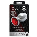 OUCH! ROUND GEM BUTT PLUG  MED SILVERRUBY RED OU794SIL