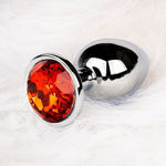 OUCH! ROUND GEM BUTT PLUG  MED SILVERRUBY RED OU794SIL