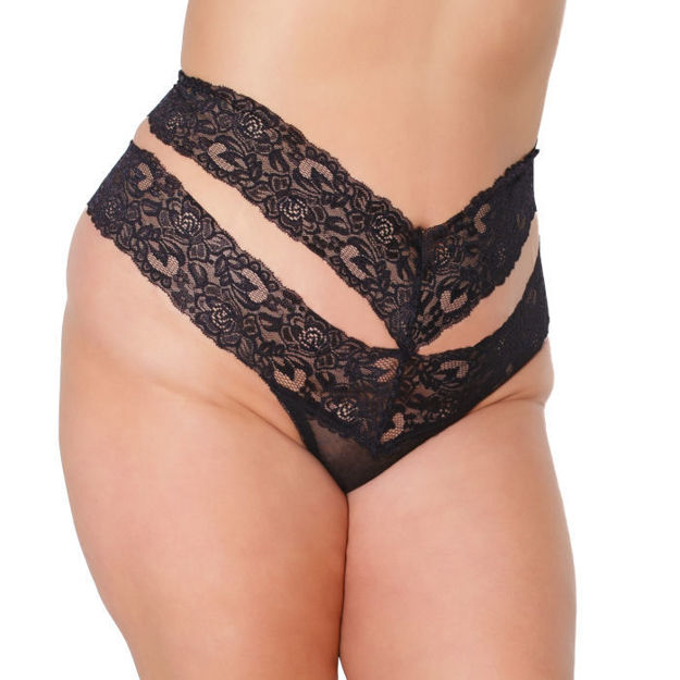 Coquette- Highwaist Lace Thong osxl blk 22333X