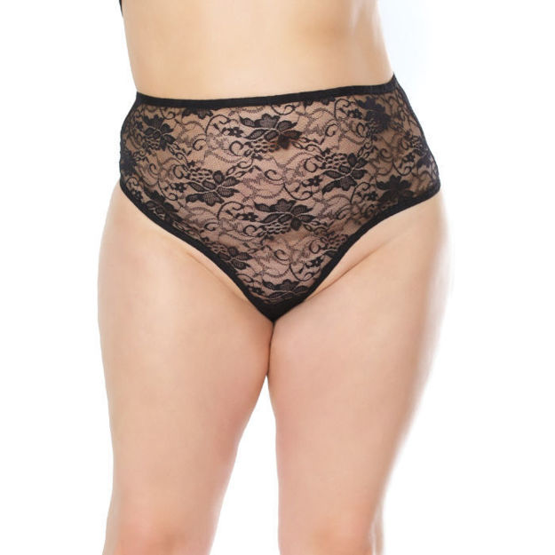 COQUETTE- HIGH WAISTED LACE THONG OSXL BLK 22134X